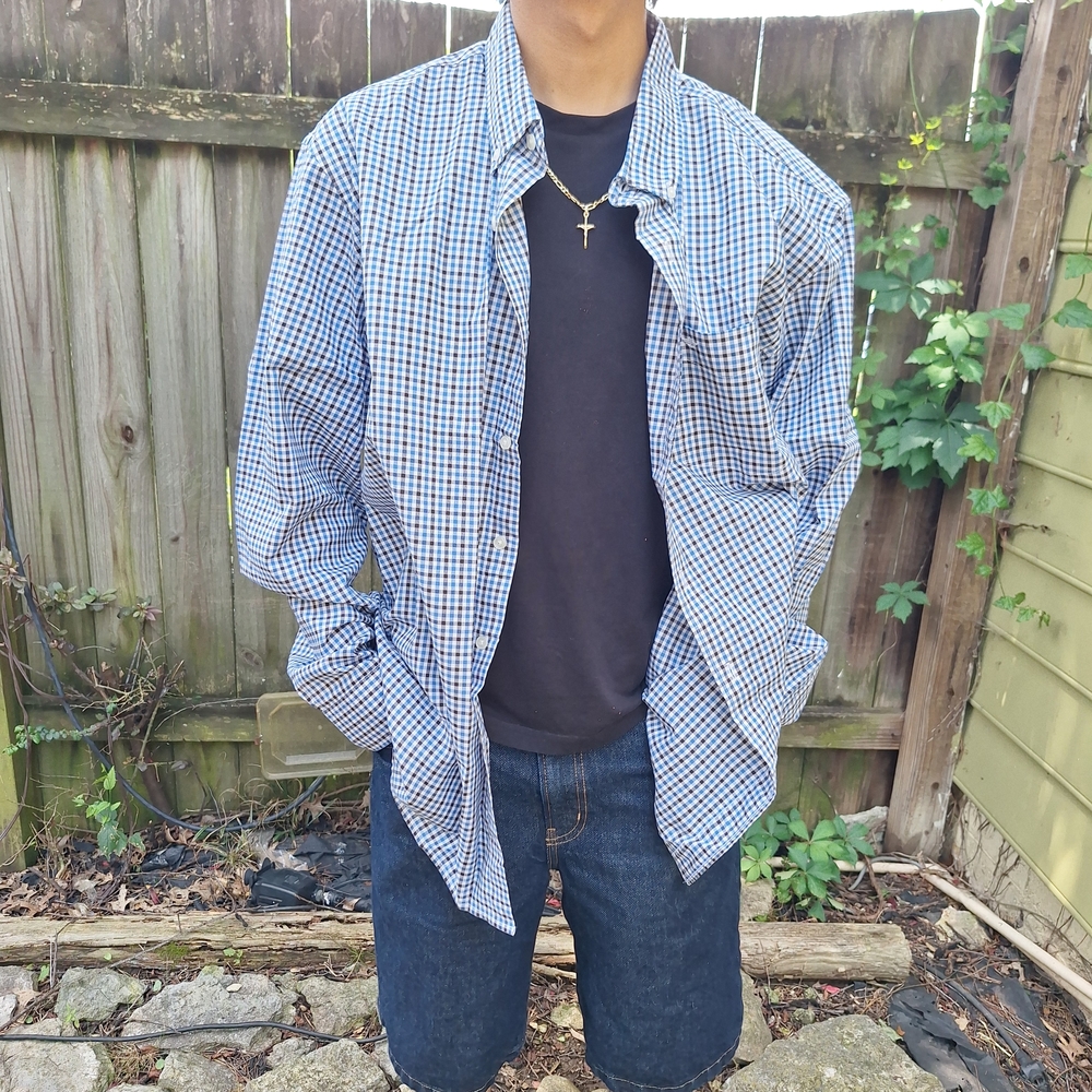 Dockers Men's Blue and White Checkered Shirt